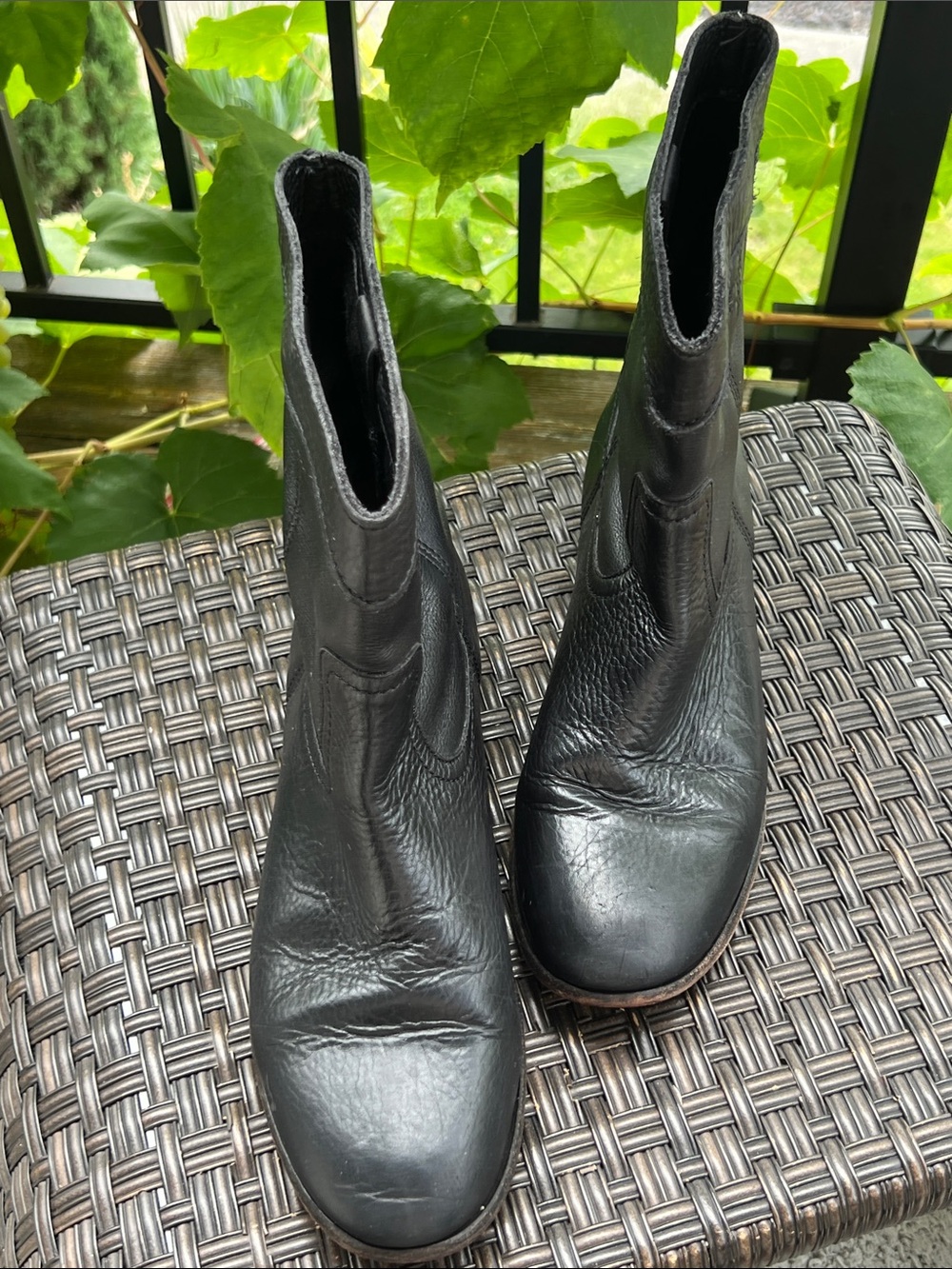 Frye Cara Roper Short Black Leather Mid-Calf Women’s Combat Boots